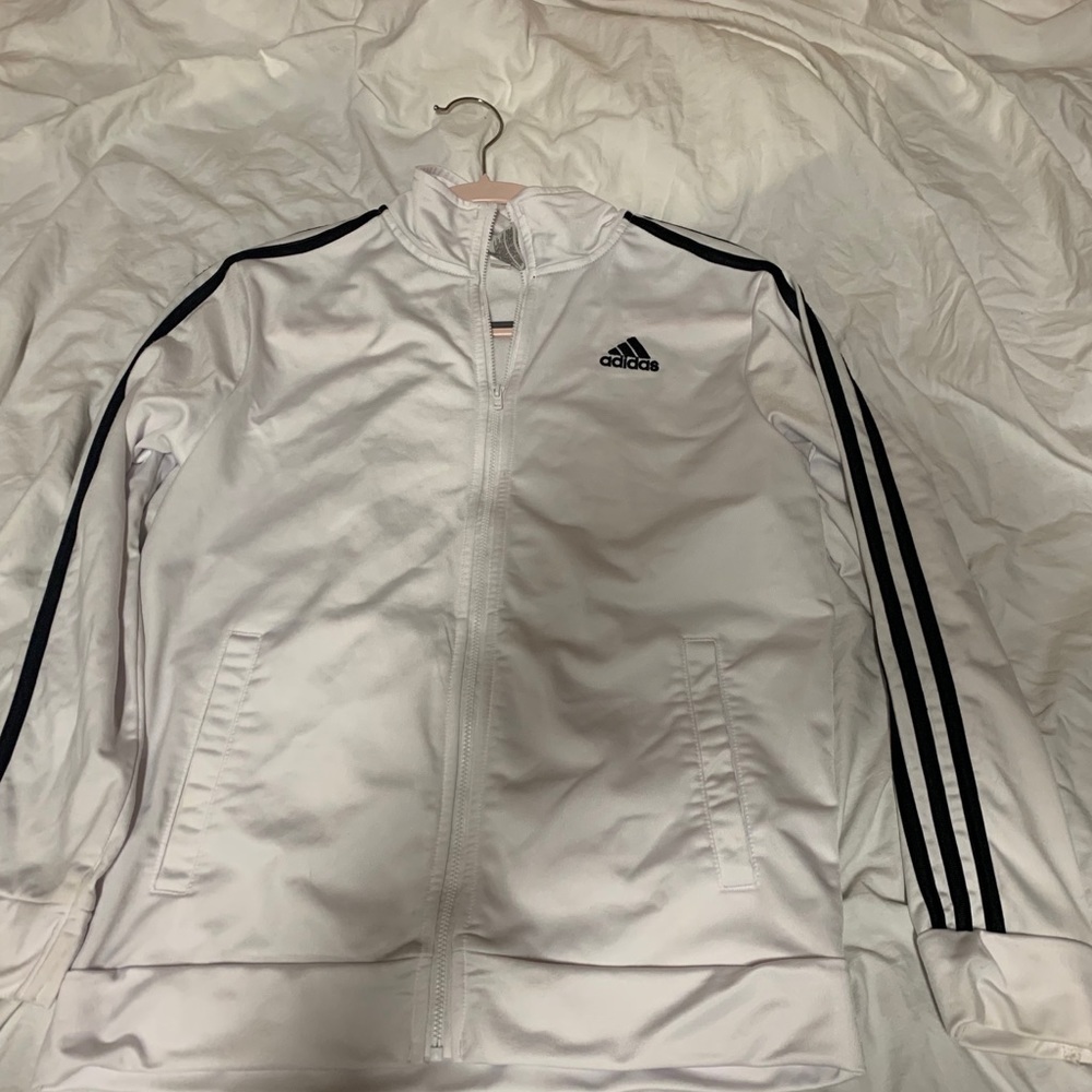 White and black stripped adidas sweatshirt